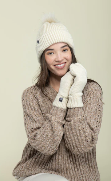Snowflake Lined Rib Mitts-Oatmilk