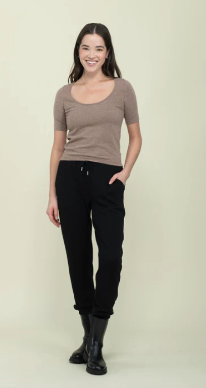 Taylor Scoop Neck Sweater Tee-Camel