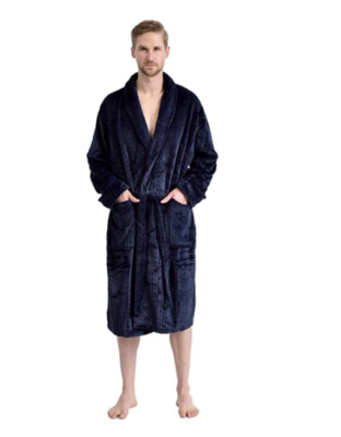 J5900 Men&#39;s Flannel Shawl Collar Robe-Navy