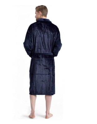 J5900 Men's Flannel Shawl Collar Robe-Navy