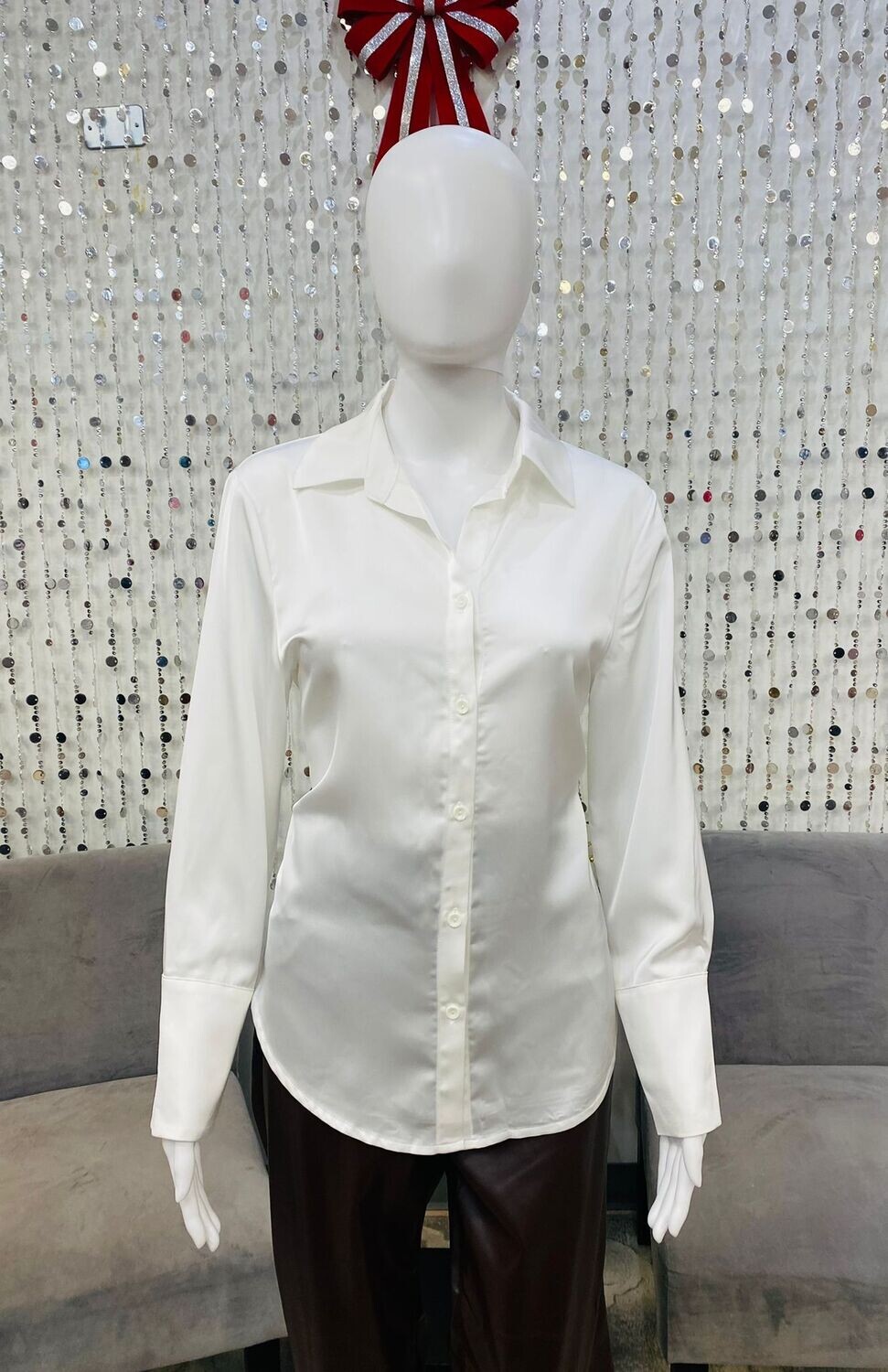 61084 Satin Shirt-Ivory