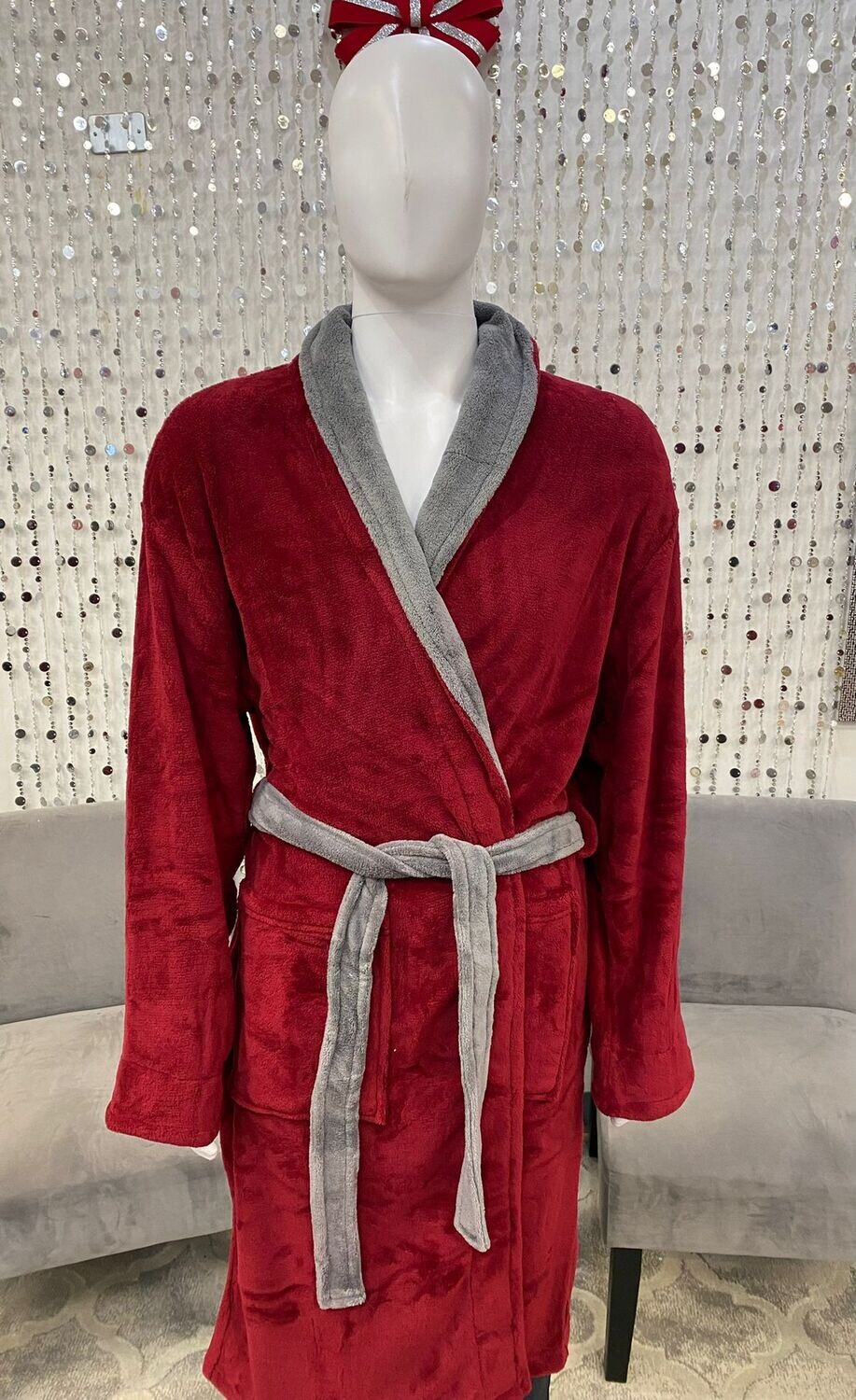 J10605 Men&#39;s Robe-Burgundy/Charcoal