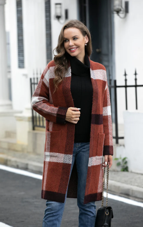C402311 Knit Cardigan With Pockets-Rust