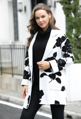 TF-01 Tabbatha's Coat With Rose Flower-White/Black