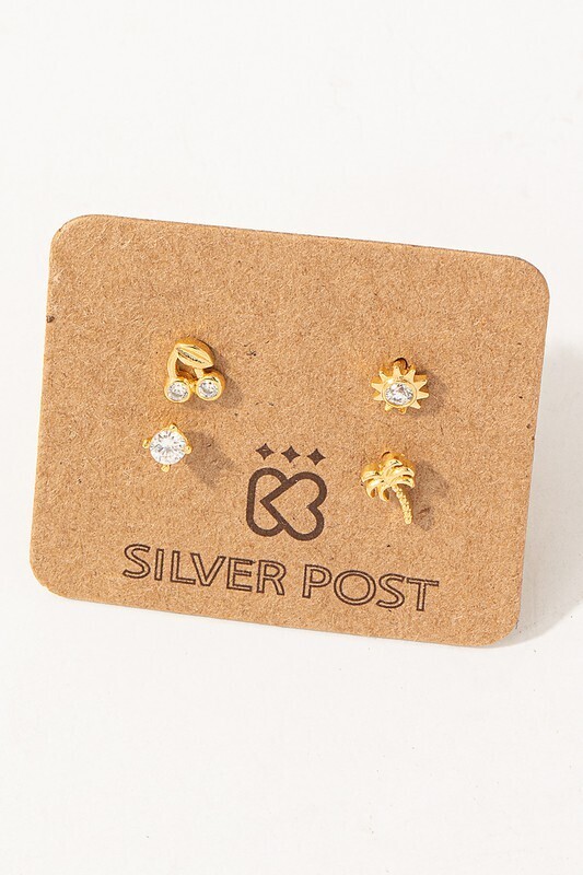 KE6644 Cherry Palm Tree Stud Earrings-Gold
