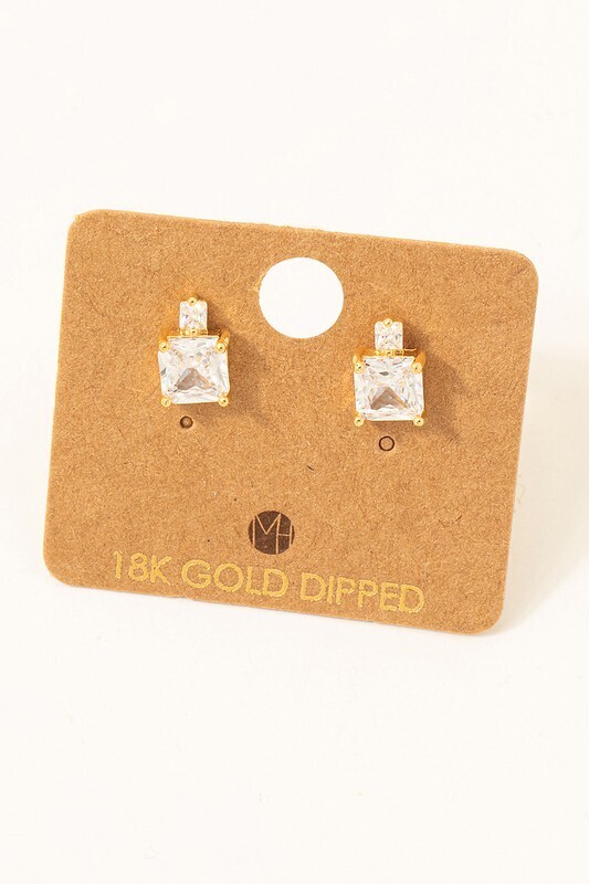 KE7731 Square Rhinestones Stud Earrings-Gold