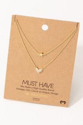 NN6850 Layered Chain Heart Star Necklace-Gold