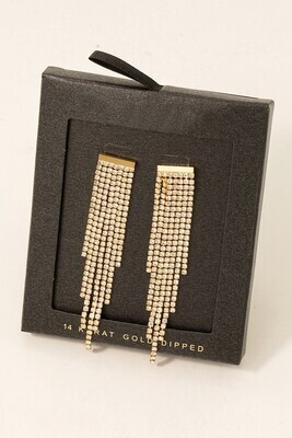 SB110097 Rhinestone Fringe Drop Earrings-Gold