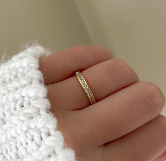 Bordered Pave Milgrain Eternity Ring-Gold