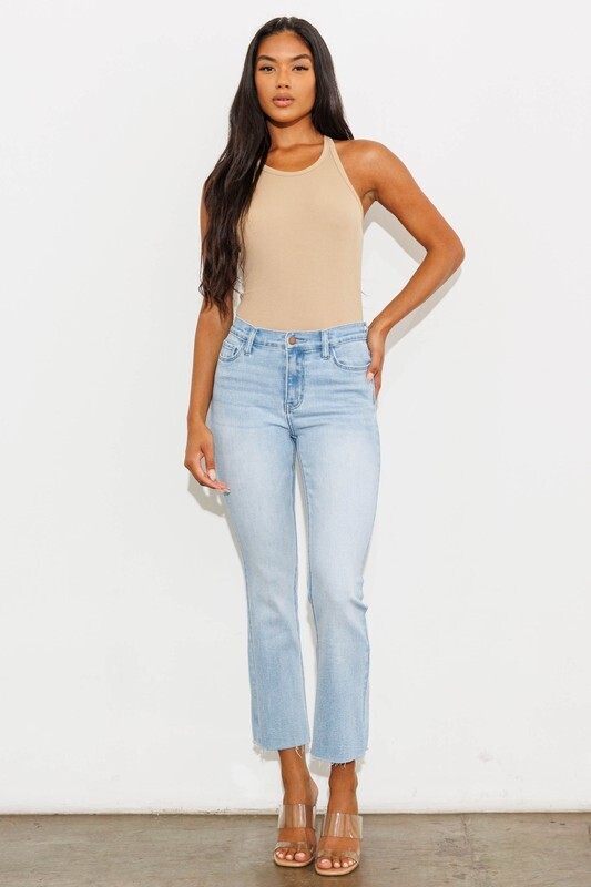 Mid Rise Straight Leg Jeans-Light Stone
