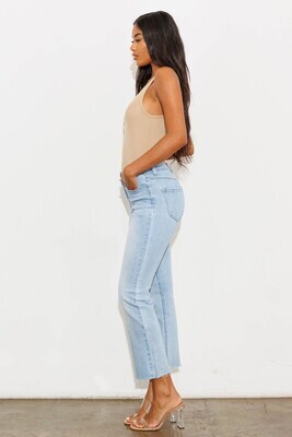 Mid Rise Straight Leg Jeans-Light Stone