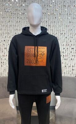 HG2380103 Hooded Stamped Pullover-Black