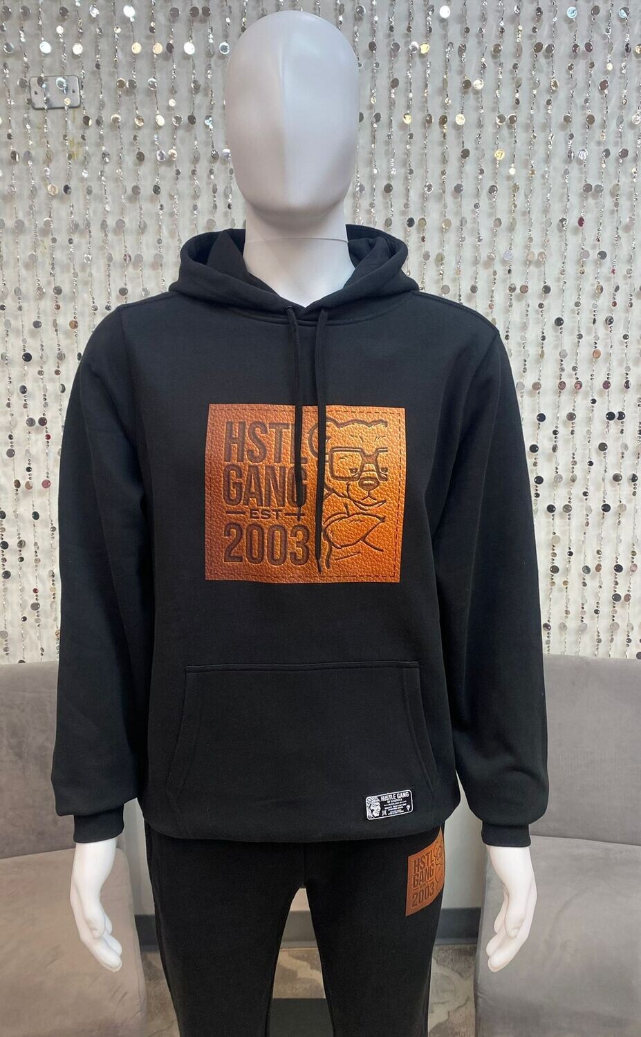 HG2380103 Hooded Stamped Pullover-Black