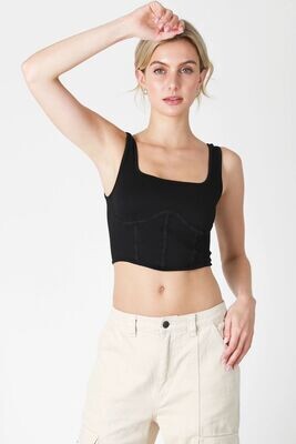 NS8221 Ribbed Square Neck Corset Top-Black