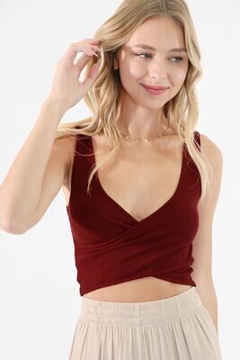 NS8147 Ribbed Cross Over Top-Sundried Tomato