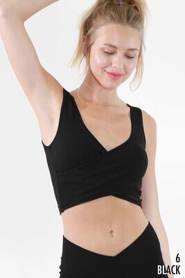 NS8147 Ribbed Cross Over Top-Black