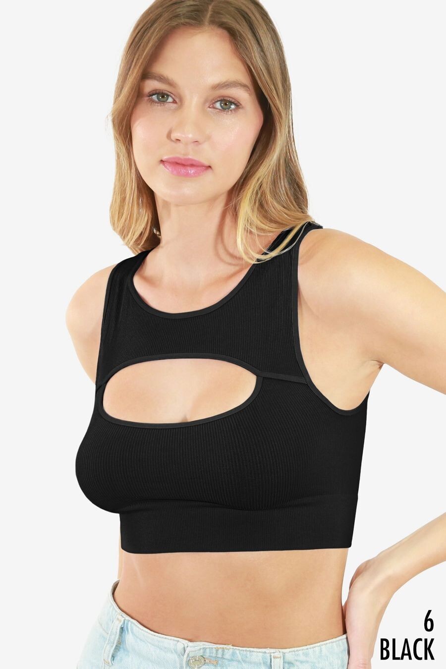NS8097 Ribbed Cutout Top-Black