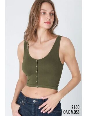 NS8228 Button Down Crop Top-Oak Moss