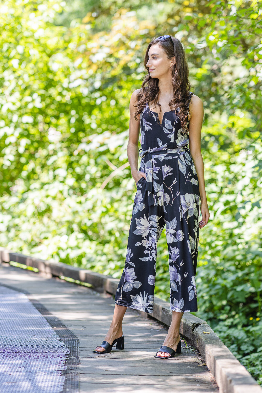 PP-16831 Floral Stretch Jumpsuit-Black