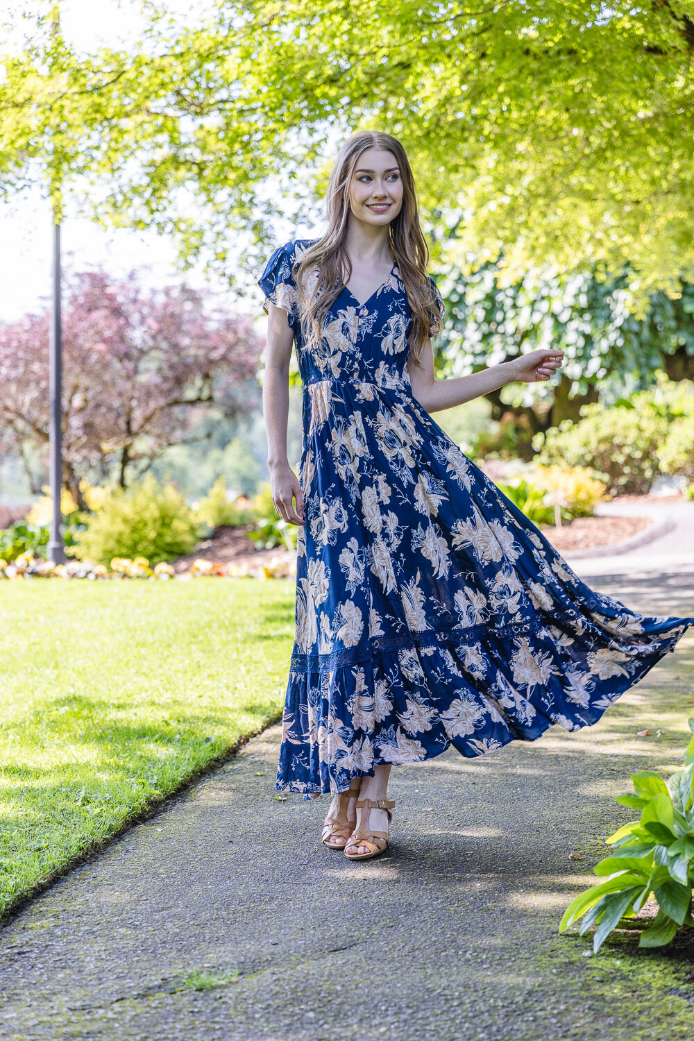 PD-16511 Floral Lace Maxi Dress-Navy