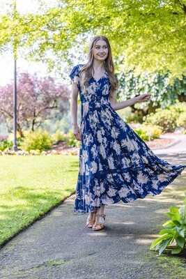 PD-16511 Floral Lace Maxi Dress-Navy