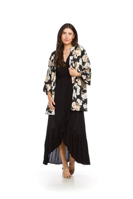 PT-16042 Satin Finish Floral Coverup-Black