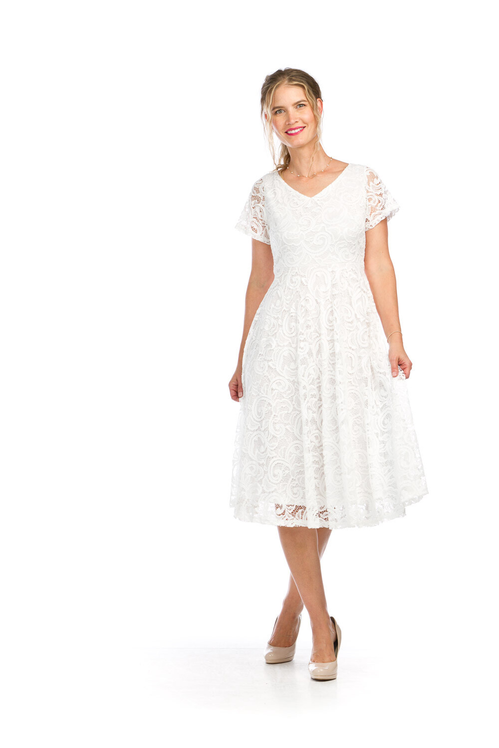 PD-16582 Lace S/S Midi Dress-White