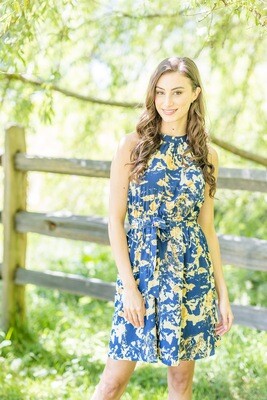 PD-16627 Halter Neck Dress-Navy Print