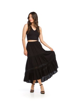 PS-16908 Tiered Elastic Waist Skirt-Black