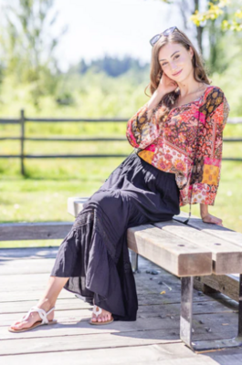 PS-16908 Tiered Elastic Waist Skirt-Black