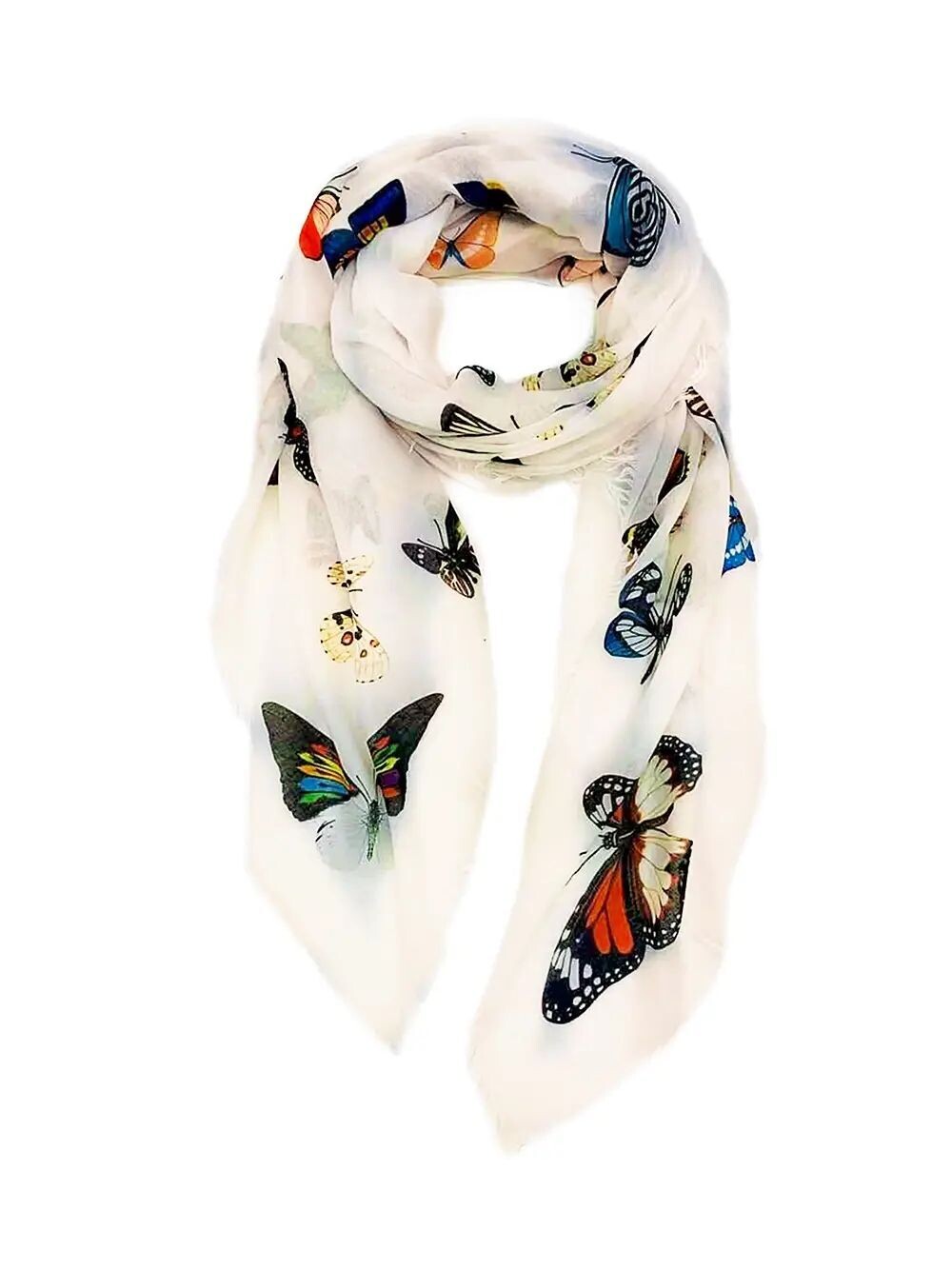 1042 Multi Butterfly Scarf-White