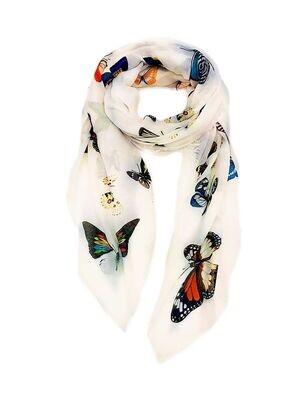 1042 Multi Butterfly Scarf-White