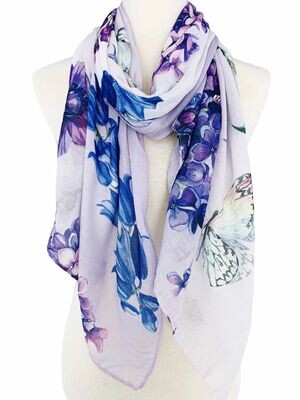 1123 Butterfly Floral Scarf-Purple