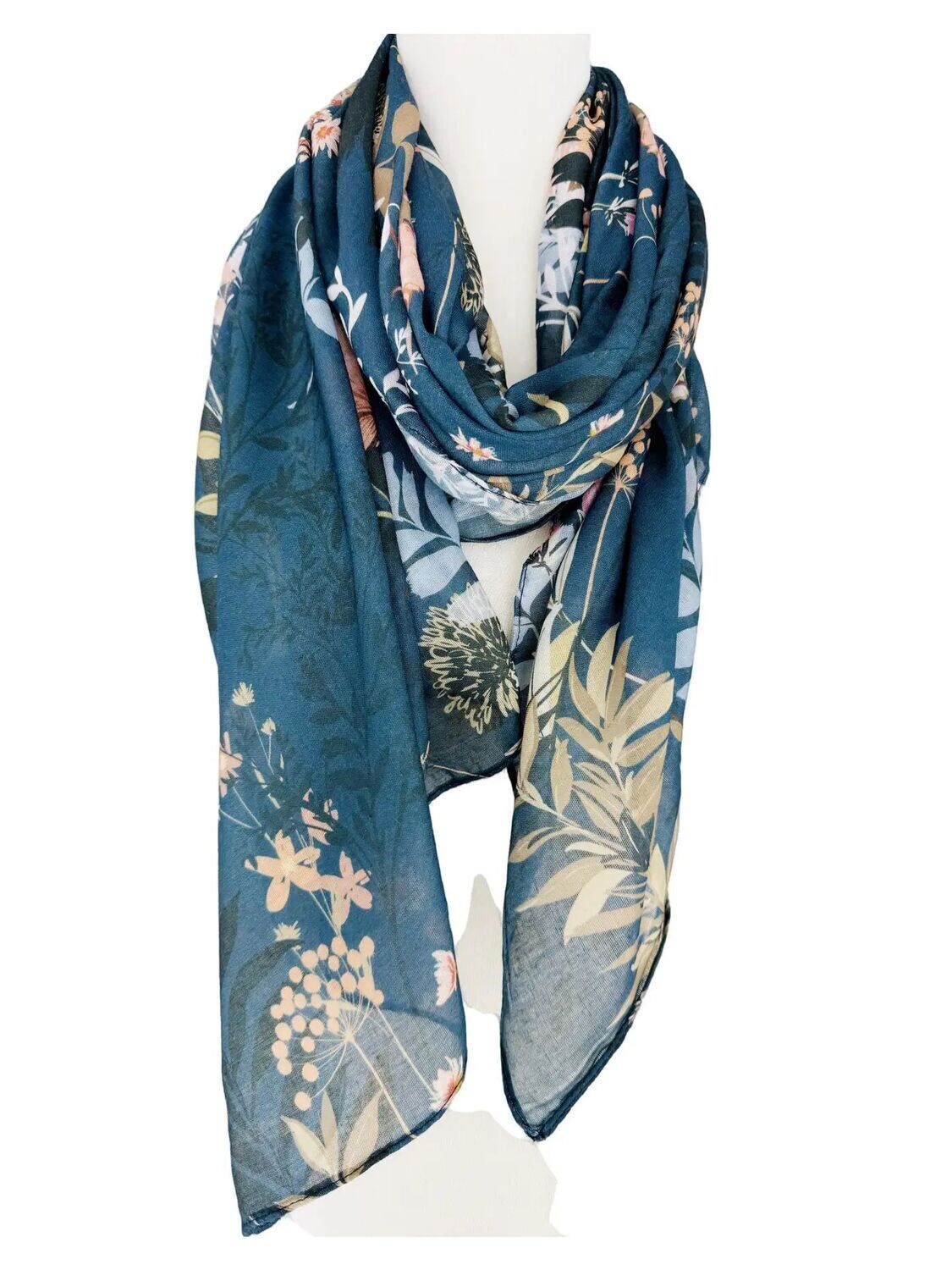 1153 Floral Print Scarf-Teal/Pink