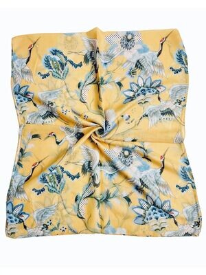 1151 Crane Floral Scarf- Light Yellow
