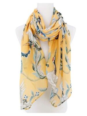 1151 Crane Floral Scarf- Light Yellow