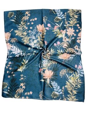 1153 Floral Print Scarf-Teal/Pink