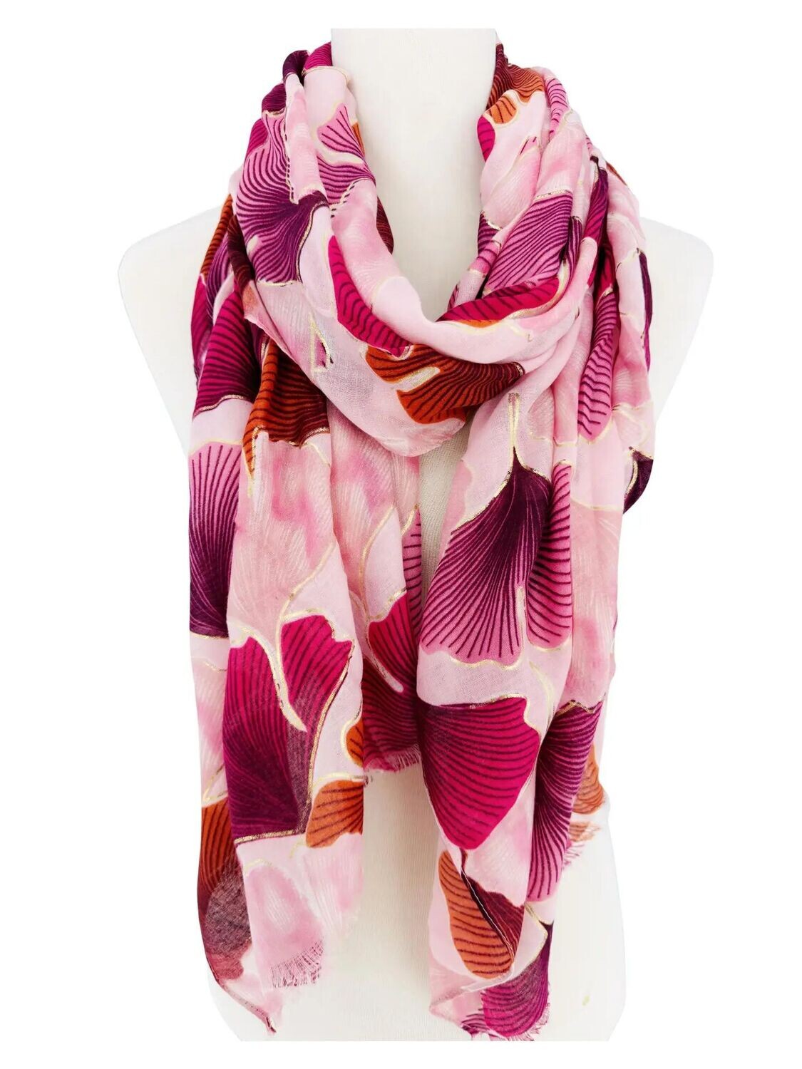 3512 Royal Foil Embellished Leaf Scarf-Red