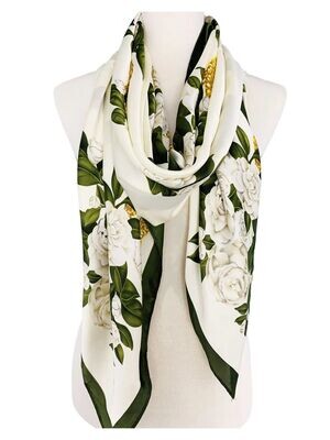 3331 Silk Floral Scarf-White/Green