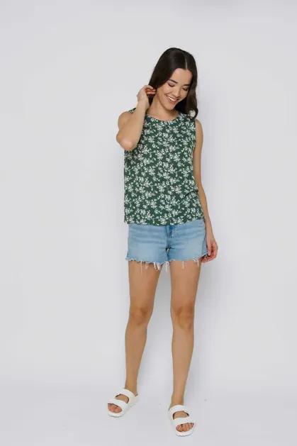 1050 Keri Sleeveless Woven Shell-Sage Floral