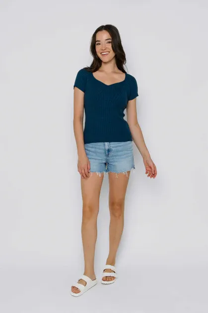 1204 Rose Sweetheart Sweater Tee-Cerulean