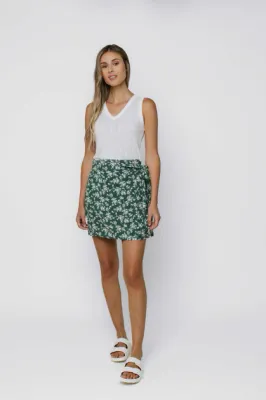 1251 Winona Tie Front Skirt-Sage Floral