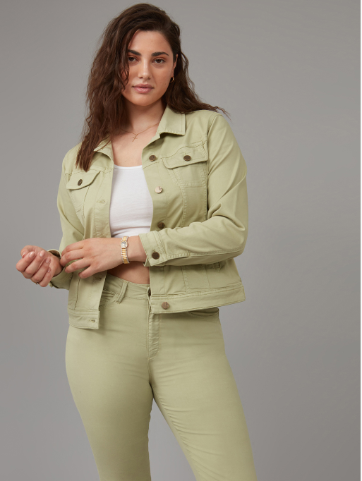 Gabriella Classic Denim Jacket-Sage Green