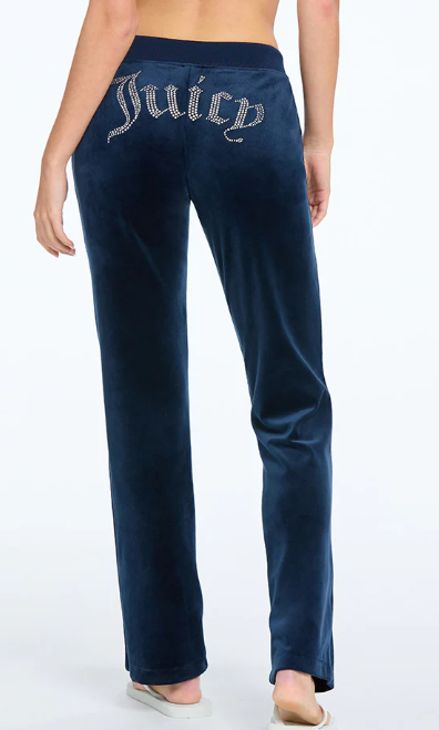 110010762 Solid Rib Waist Velour Pant-Regal Blue
