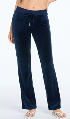 110010762 Solid Rib Waist Velour Pant-Regal Blue