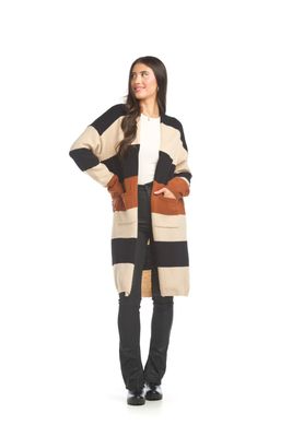 JT-17707 Knitted Multicolor Stripe Cardigan-Rust
