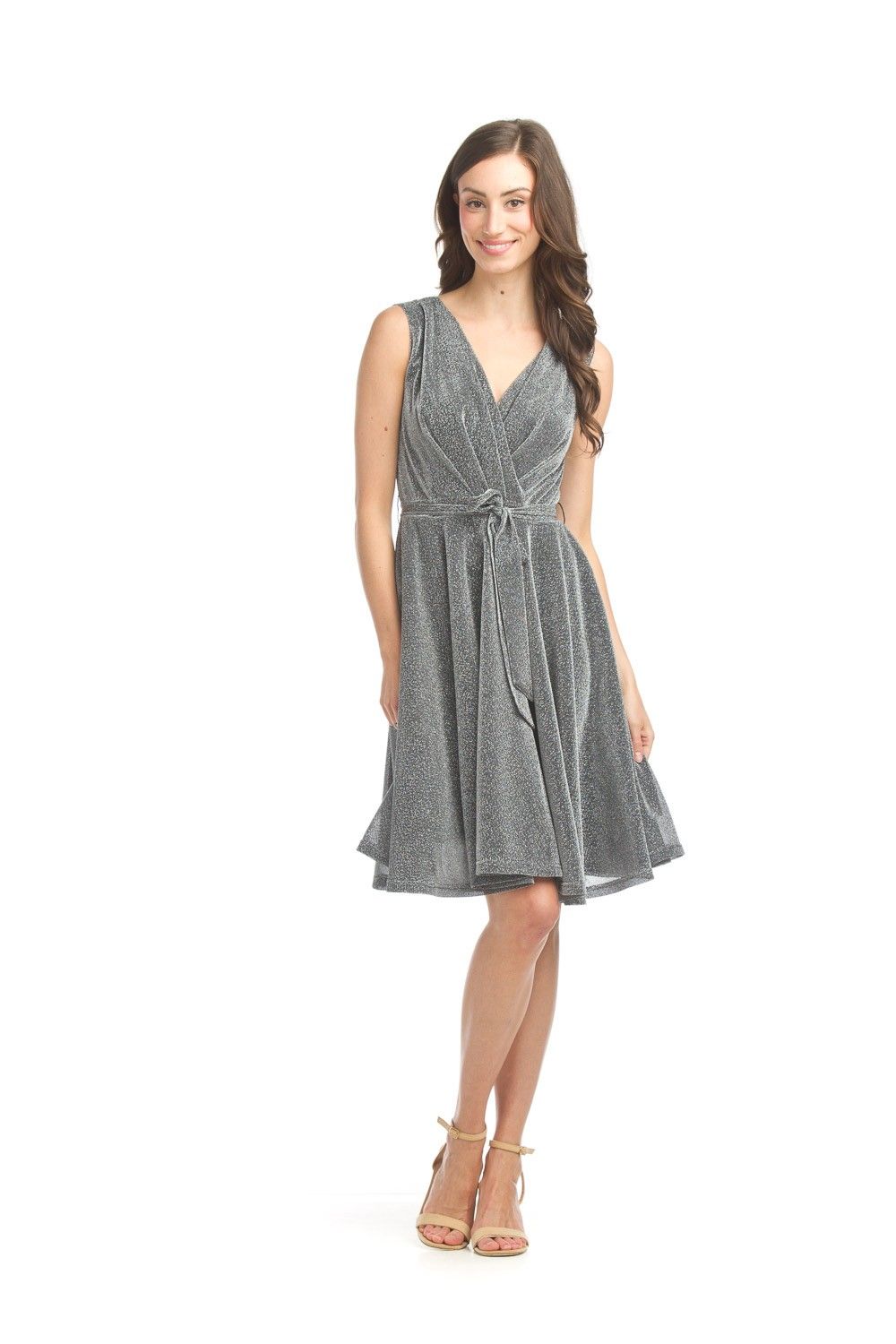 PD-15519 Sparkle Stretch Wrap Dress-Pewter