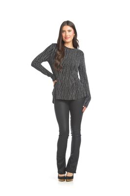 PT-17003 Lurex Knit Peplum Top-Black