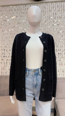 23364C Cable Knit Cardigan-Black