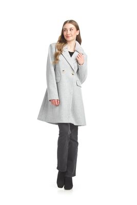 JT-17759 Lapel Double Breasted Coat-Grey